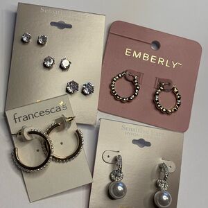 6-pair Earring bundle | Gold Hoop Earrings | Pearl accents | crystal studs